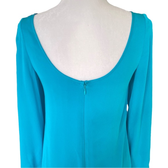Milly Silk Aqua Blue Green Blue Butterfly Sleeve Scoop Back Column Mini Dress 0 - Picture 10 of 15